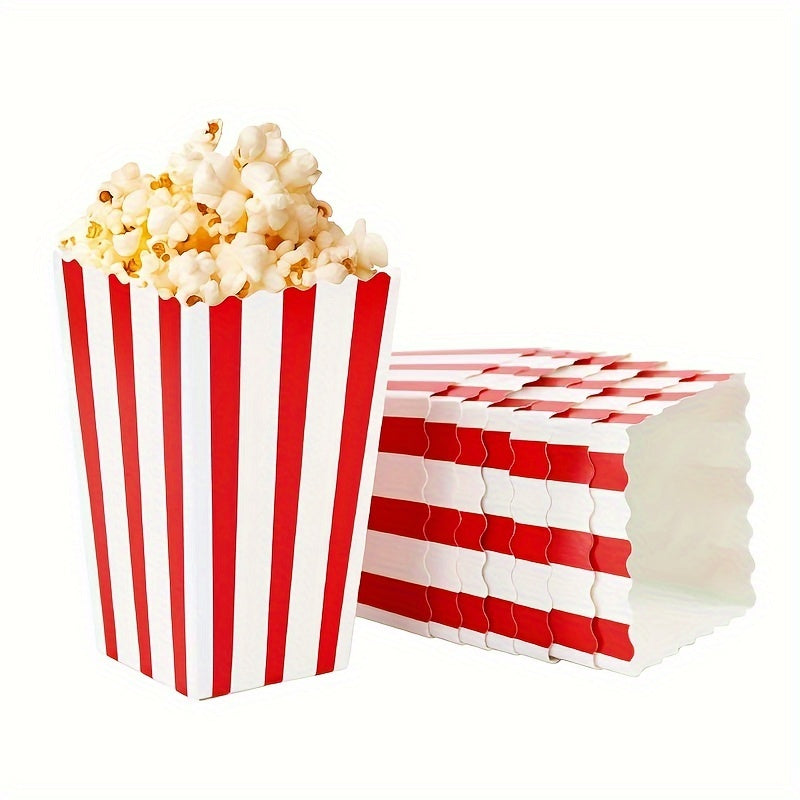 Striped Popcorn Boxes 10-Pack Paper Snack Containers for Movie Nights Parties