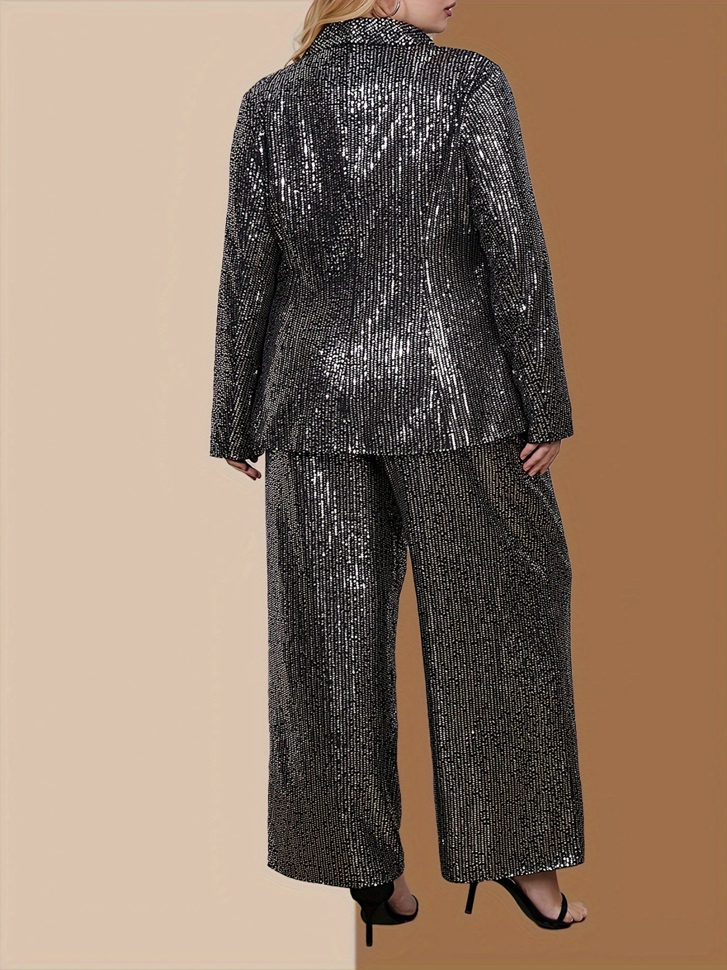 Women's Fitted Blazer with Sequins Plus Size Stylish Office Wear