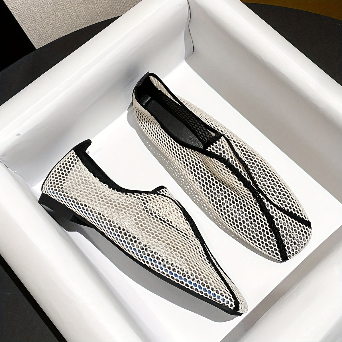 Women's Mesh Mary Jane Flats Slip-On Comfort Shoes with Square Toe