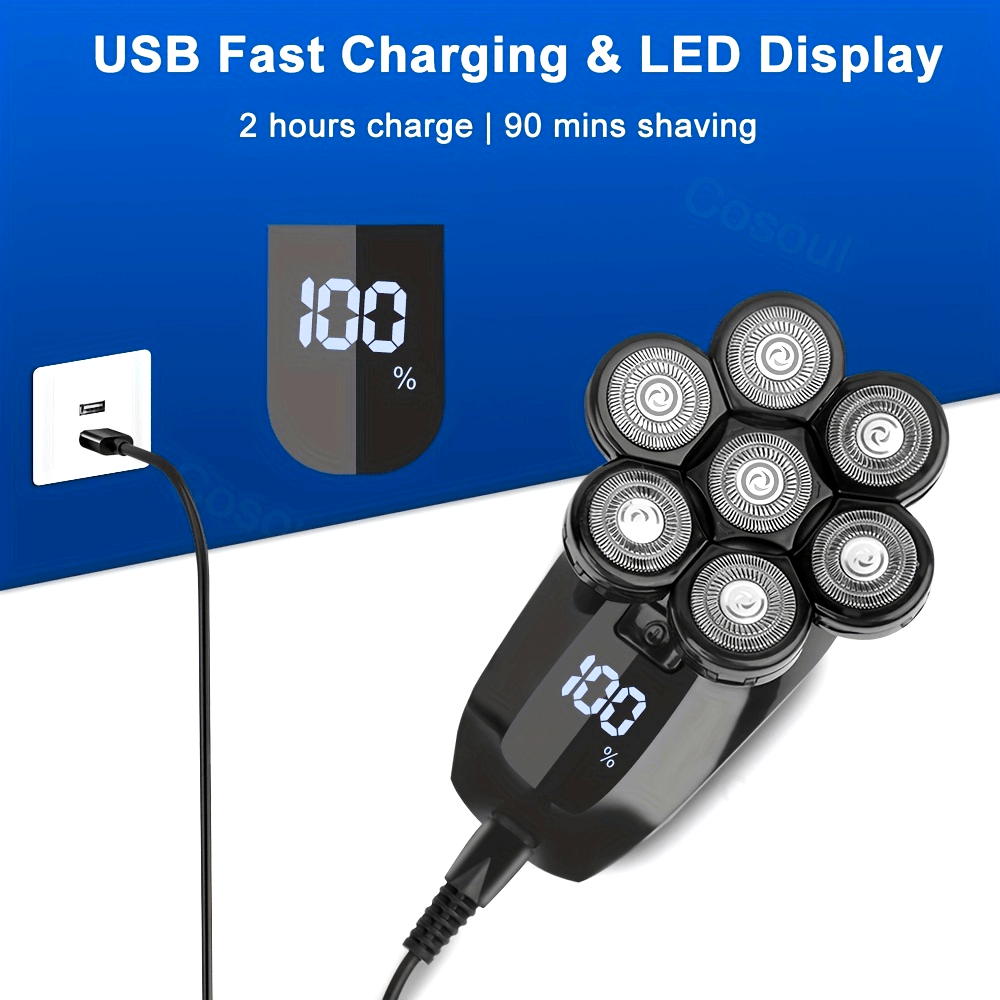 Afeitadora eléctrica para cabeza calva y vello facial 5 en 1 recargable