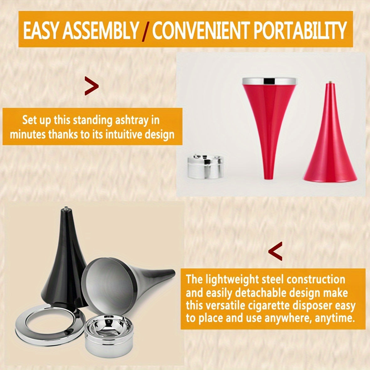 Floor Standing Ashtray with Lid Modern Windproof Black White Red Chrome