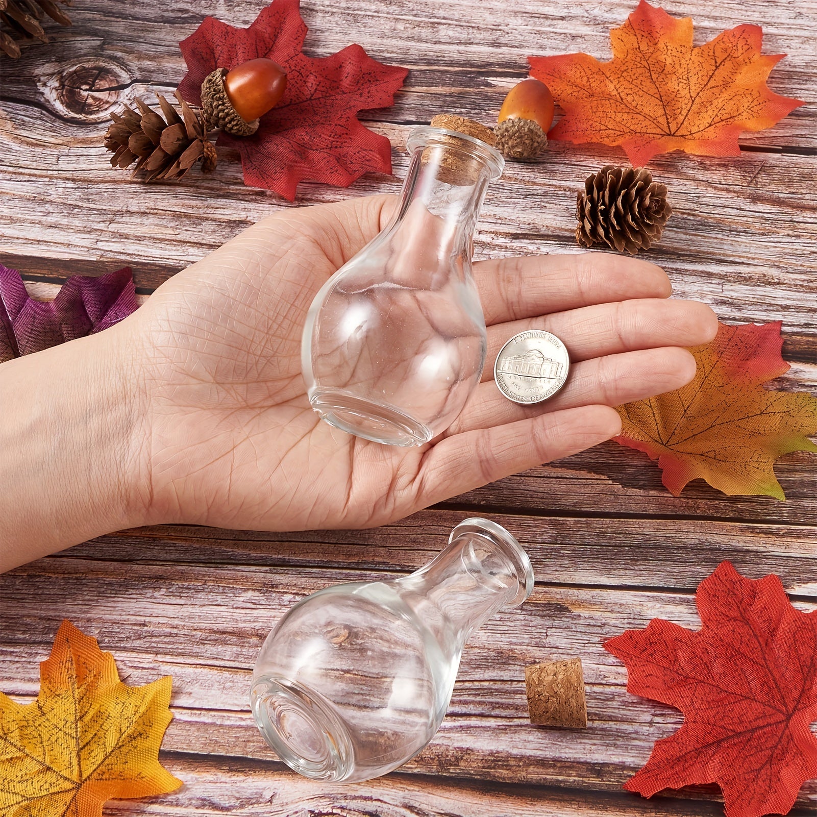 Набор из 2 прозрачных стеклянных банок с пробковыми крышками для хранения бусин и поделок