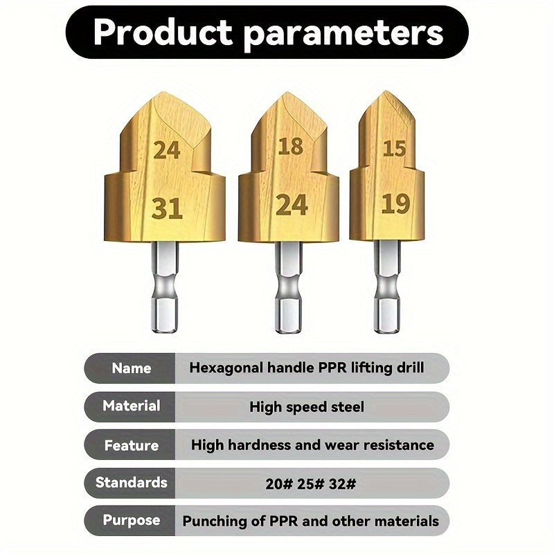 PPR Pipe Expansion Drill Bit Set High-Speed Steel Hex Shank 20/25/32mm