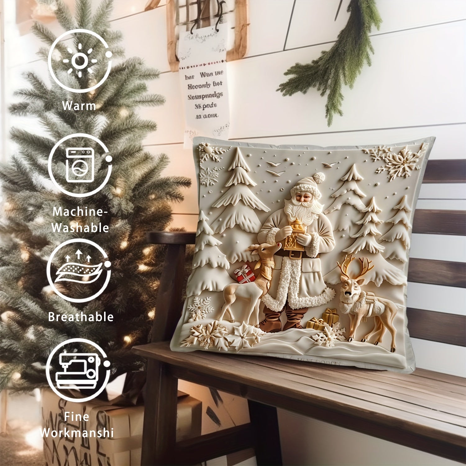 Rojdestvo Rəindeer va daraxtlar yostiq qoplami 44.96cm Bir tomonlama raqamli bosma Polyester divan bezaklari