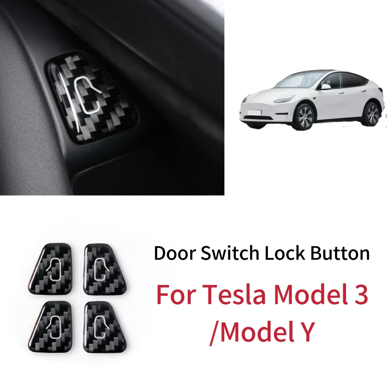 Car Interior Carbon Fiber Door Lock Switch Stickers for Tesla Model 3 Y