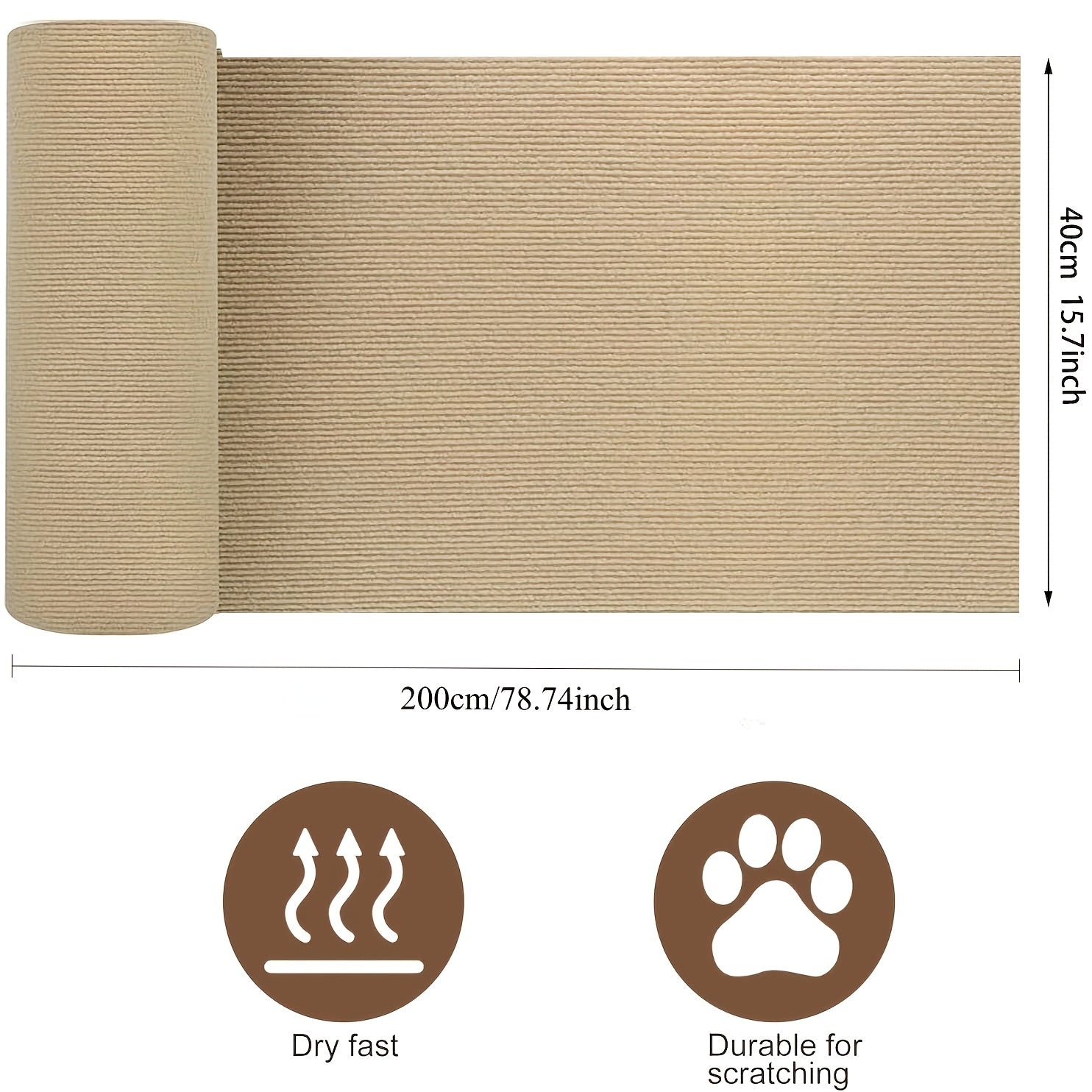 Protector de muebles para gatos gris, alfombra autoadhesiva para rascar, para sofás y árboles para gatos, 78.7 x 15.8 pulgadas