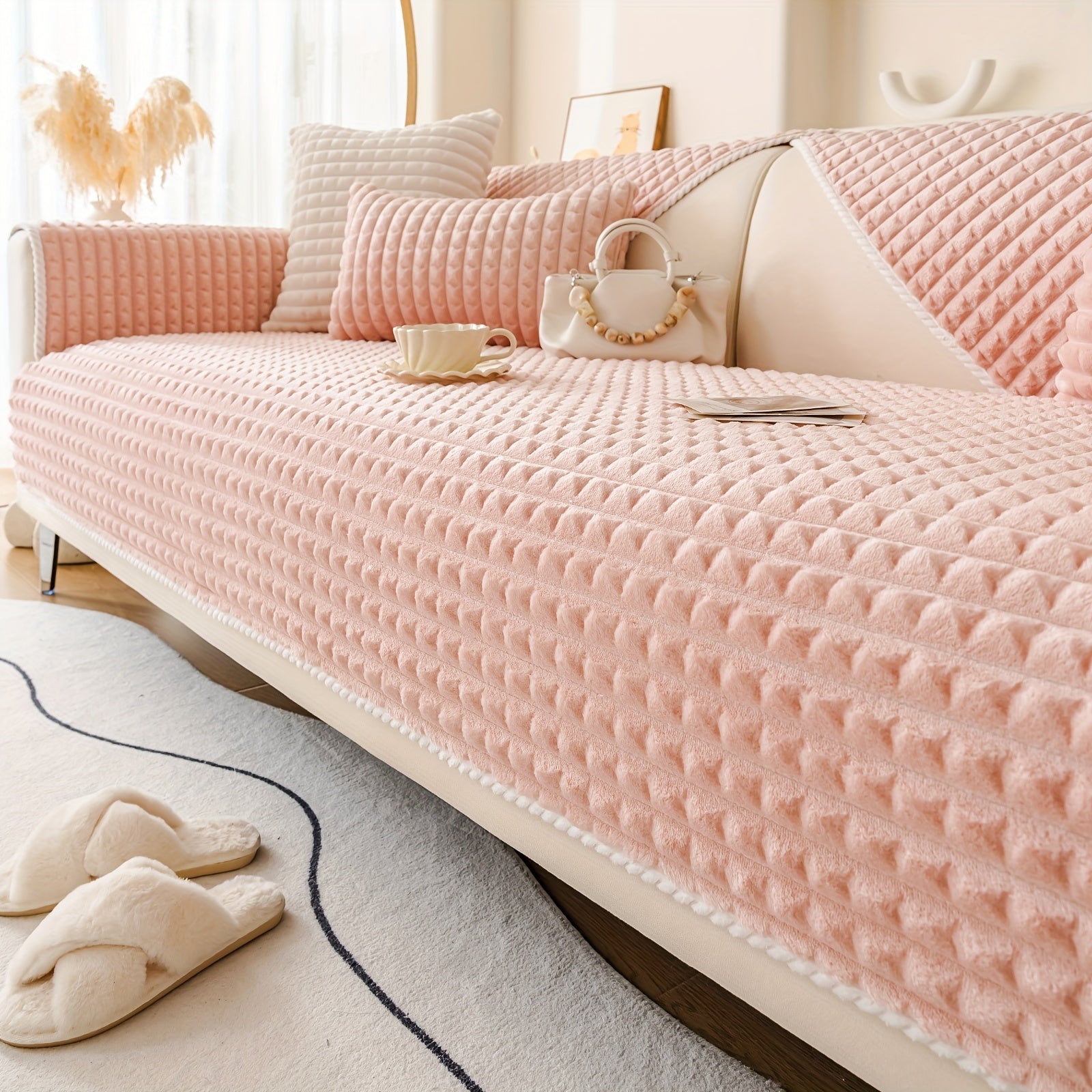 Нескользящая плюшевая накидка на диван для всей мебели, безопасная для домашних животных, легко очищается