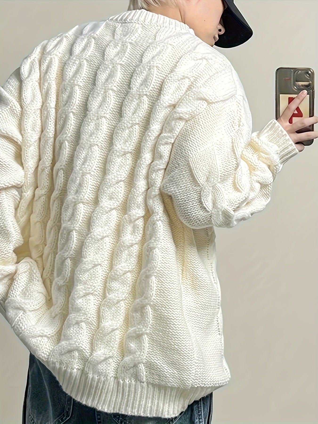 Men's Knitted Cable Sweater Crew Neck Warm Fall Winter Pullover