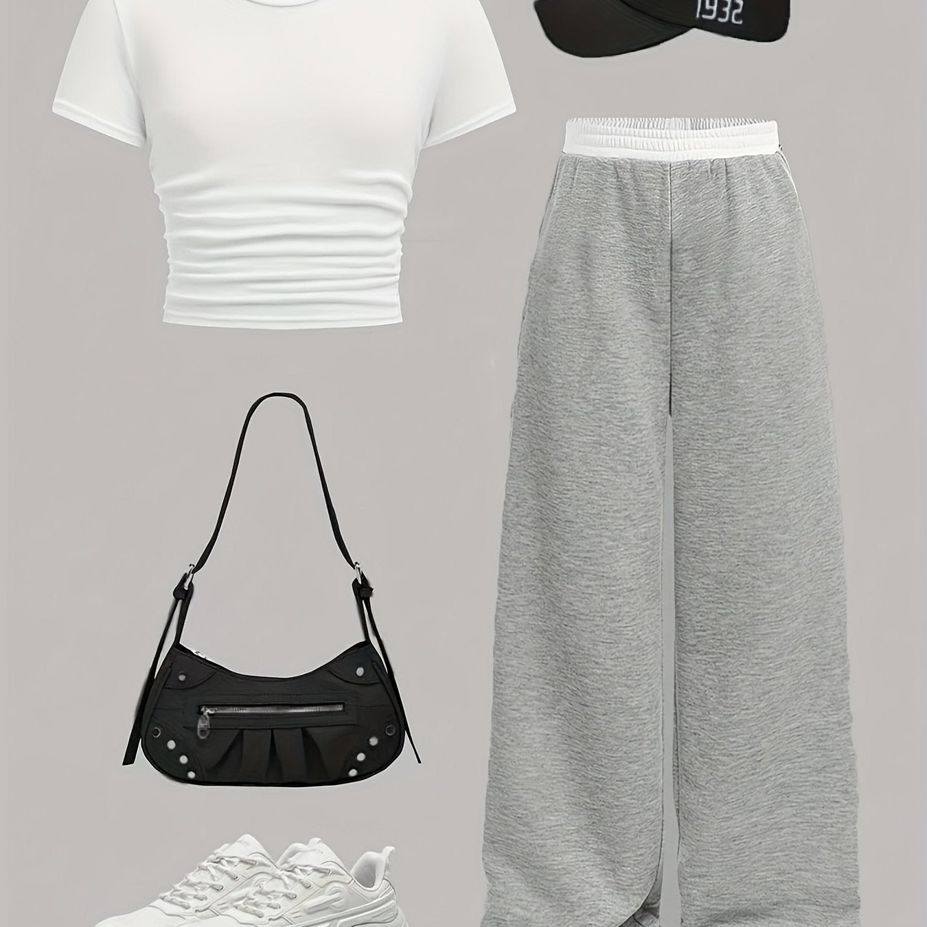 Katta qizlar uchun zamonaviy yon qirqimlar, bir xil rangdagi yuqori qism va to'g'ri oyoq shimlar bilan qulay bahor va yoz ko'rinishi.