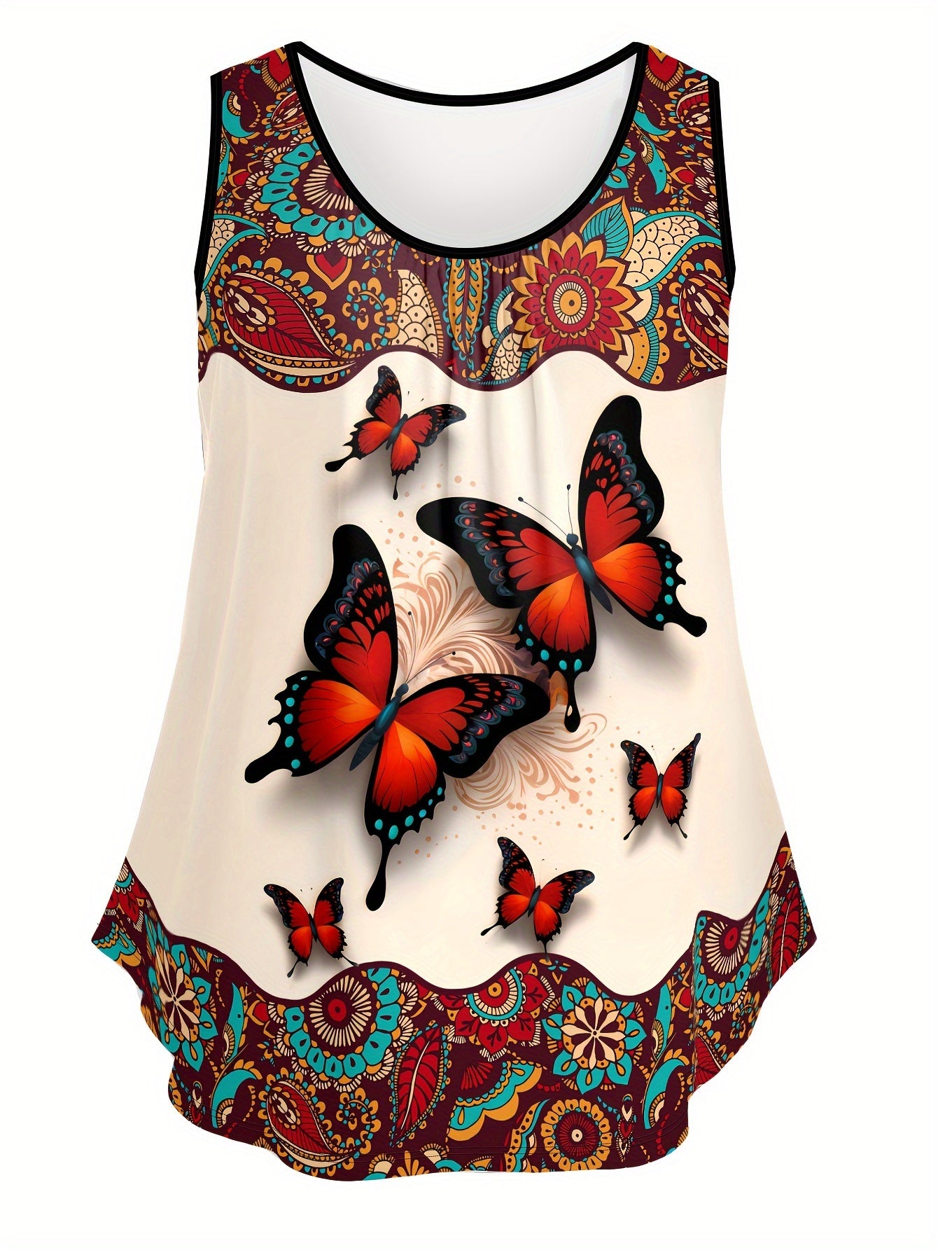Women's Plus Size Butterfly Print Sleeveless Tank Top for Summer