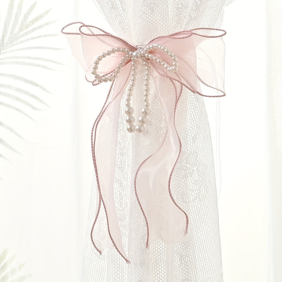 Set of 1 or 2 Faux Pearl Curtain Tiebacks with DIY Clips for Living Room and Office