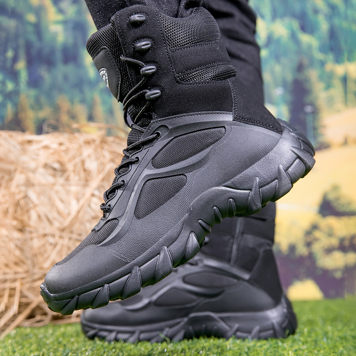 Men's High-Top Hiking Boots Durable PU Fabric Upper Rugged MD Sole Outdoor Activities