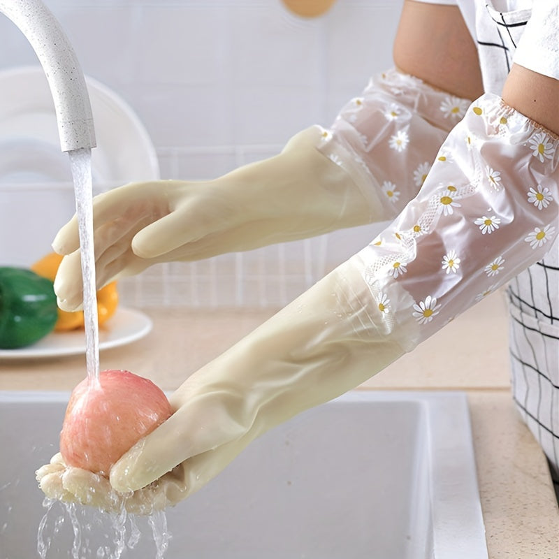 Long-Sleeve Reusable Rubber Gloves for Dishwashing Kitchen Oven Pet Cleaning