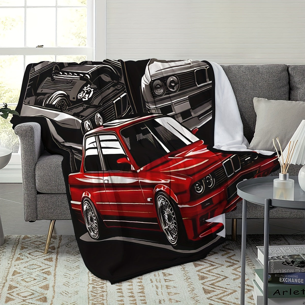 Fleece Throw Blanket Vintage Print Lightweight Cozy for Home Car Outdoor