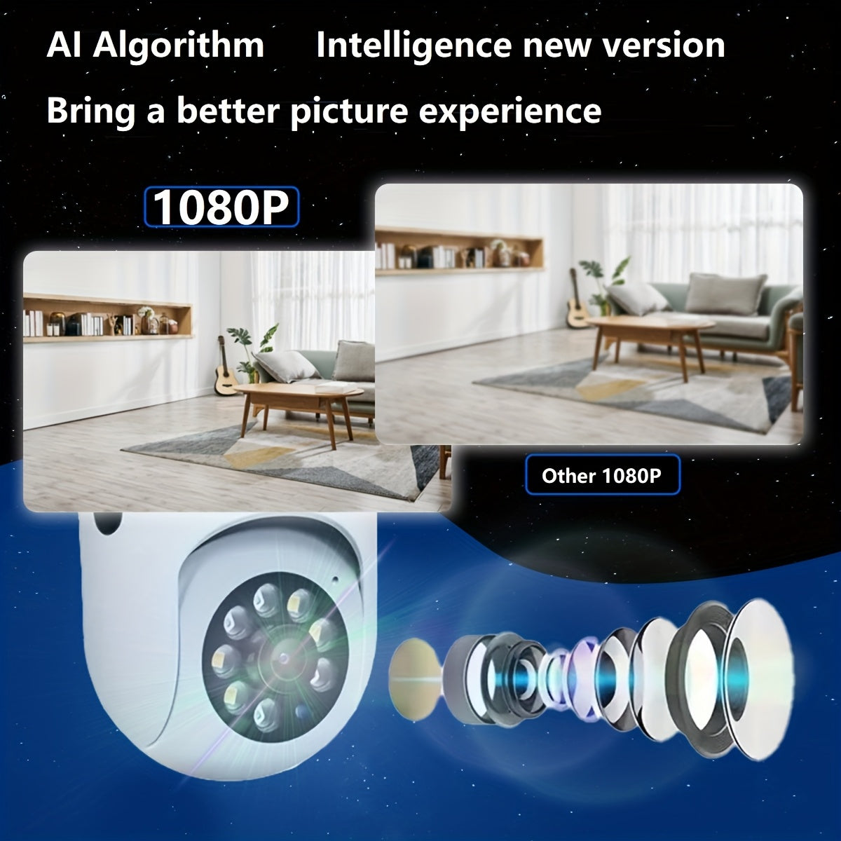 Cámara de seguridad interior Full HD 1080P con visión nocturna, WiFi inalámbrico, panorámica y tilt de 355°, audio bidireccional, detección de movimiento