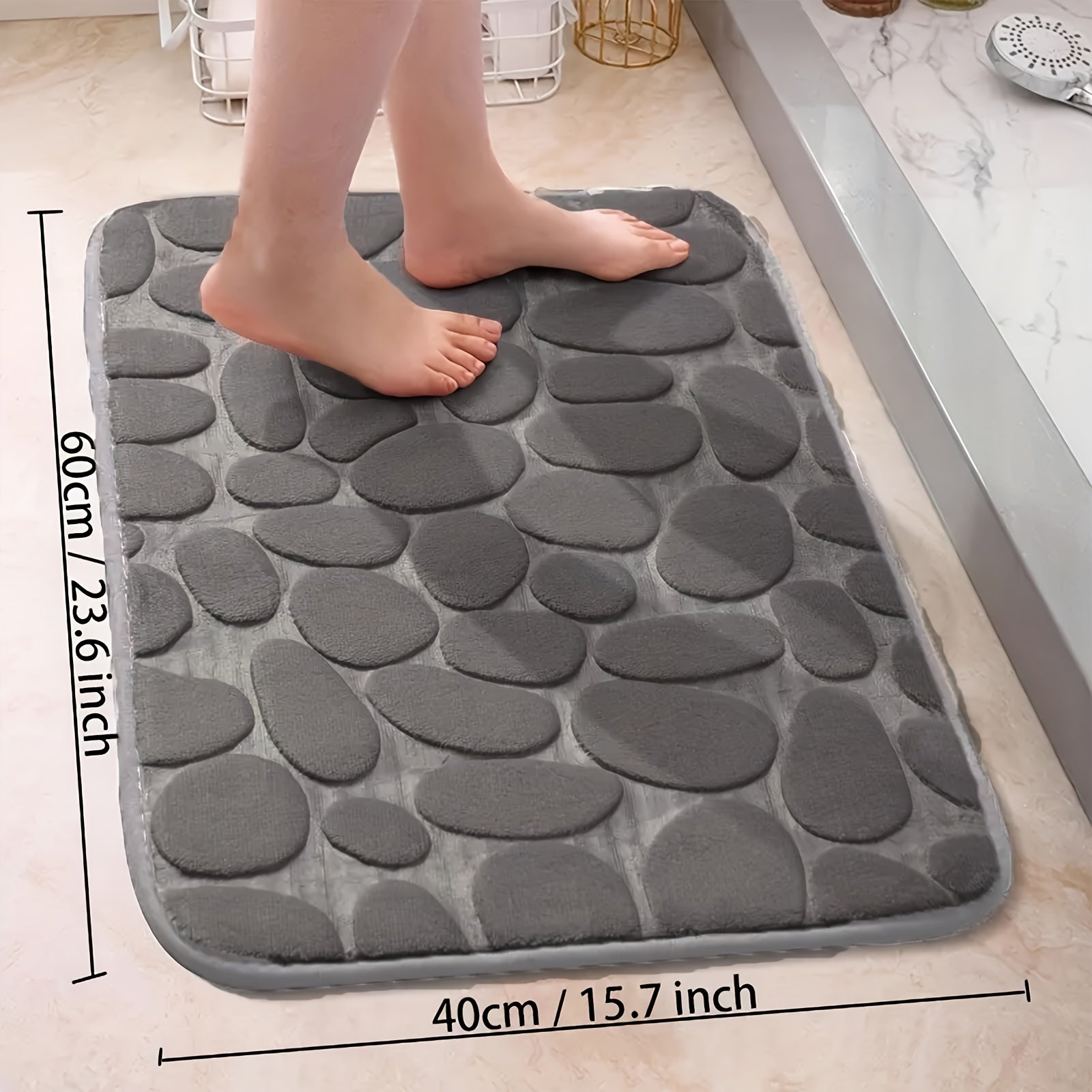 Memory Foam Bath Rug Non-Slip Cobblestone Embossed Water Absorbent
