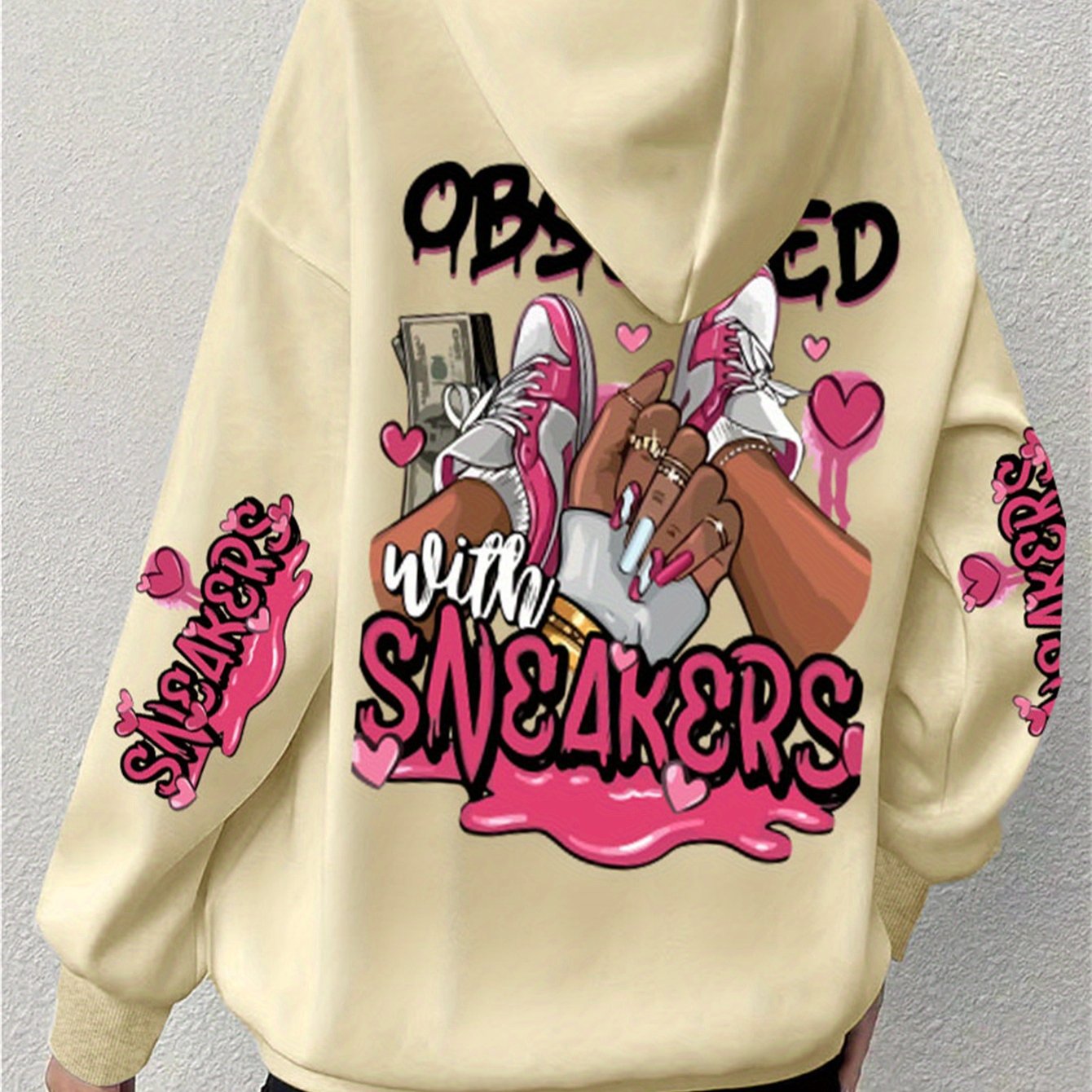 Толстовка с капюшоном для полных с длинными рукавами, с принтом букв, из полиэстера, повседневная, пуловер