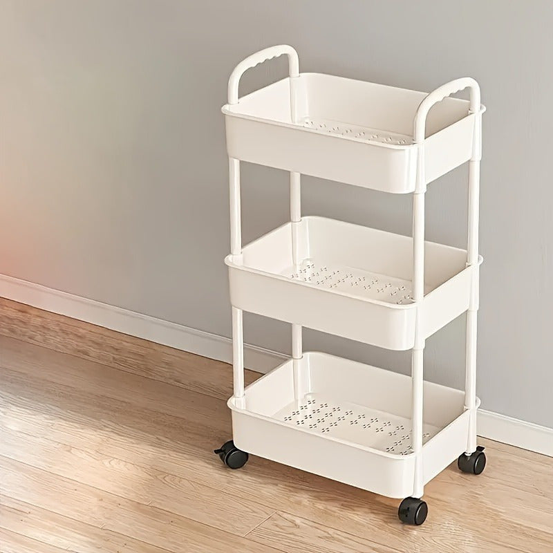 White Rolling Storage Cart 3-Tier Organizer for Kitchen, Bedroom, Bathroom