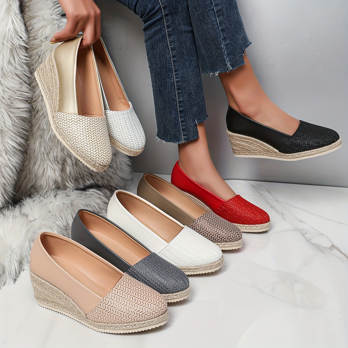 Women’s Casual Striped Wedge Heels with Spike Embellishments Synthetic Platform Shoes