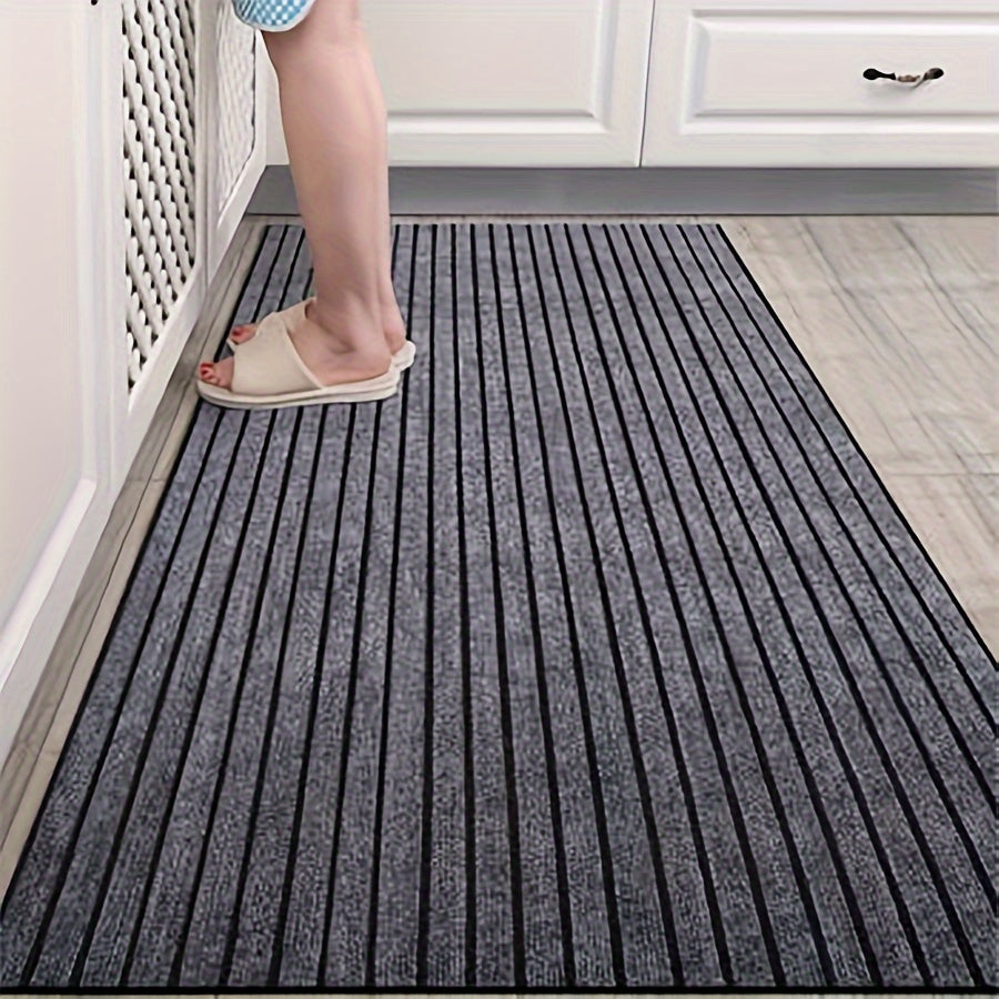 Gray Striped Non-Slip Household Mat for Indoor Kitchen and Bedroom