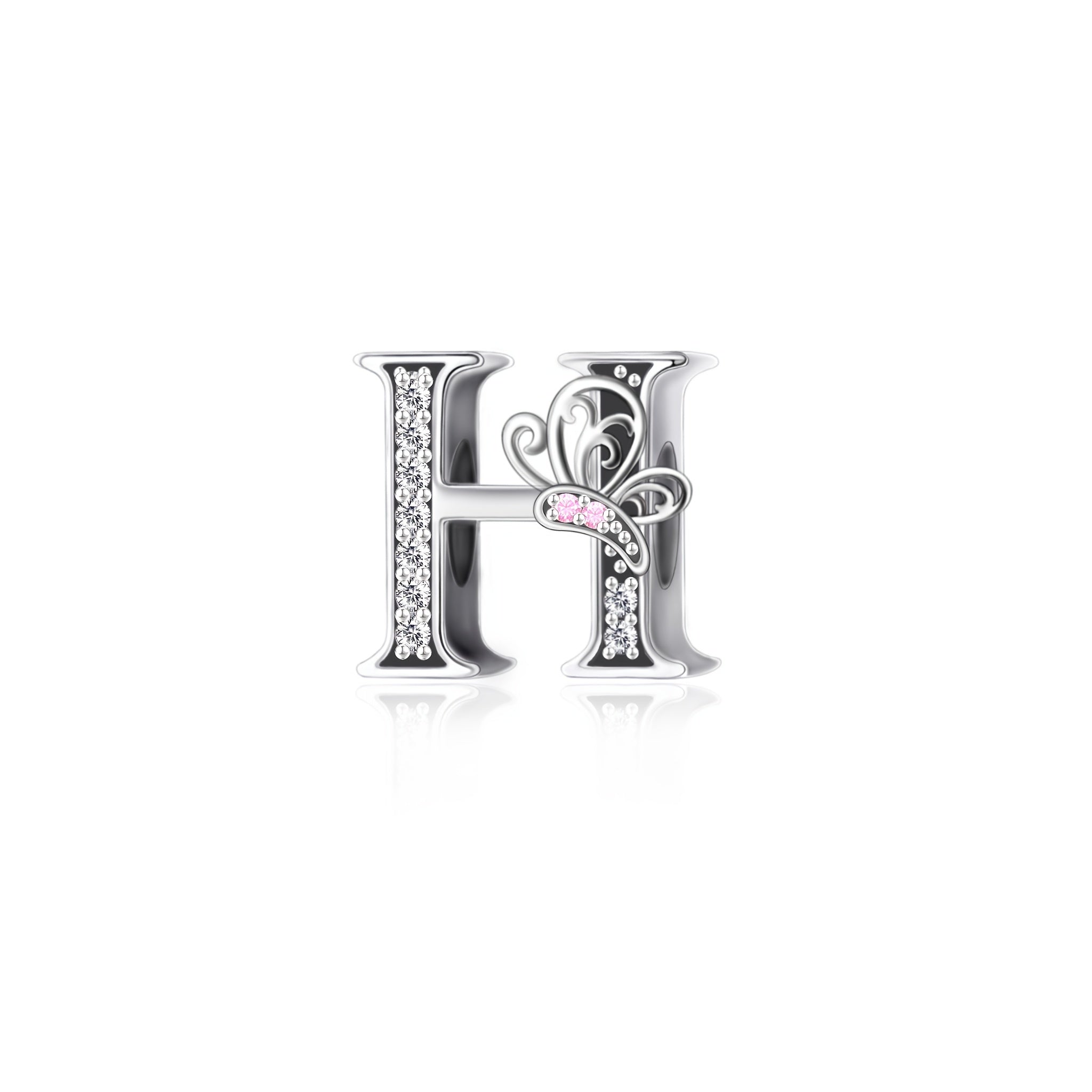 Sterling Silver Alphabet and Butterfly Charm Beads with Cubic Zirconia for Jewelry Making