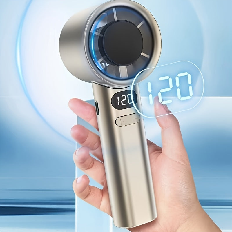 Compact USB Rechargeable Handheld and Desktop Fan with Digital Display High-Speed Turbofan Stepless Speed Beige Blue