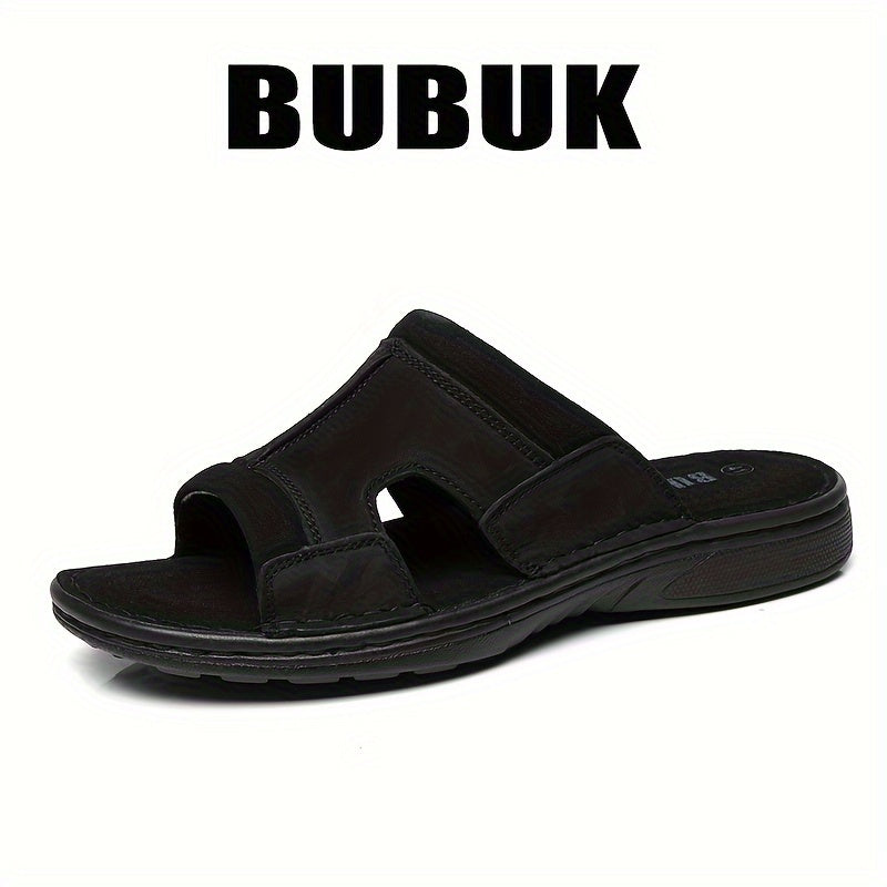Men's Breathable Open Toe Slippers Non-Slip Lightweight PU Leather Casual Footwear