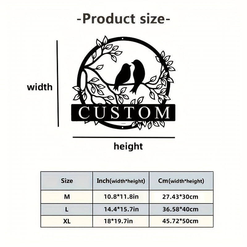 Personalized Lovebirds Metal Wall Art Sign for Porch Patio Garden Decor