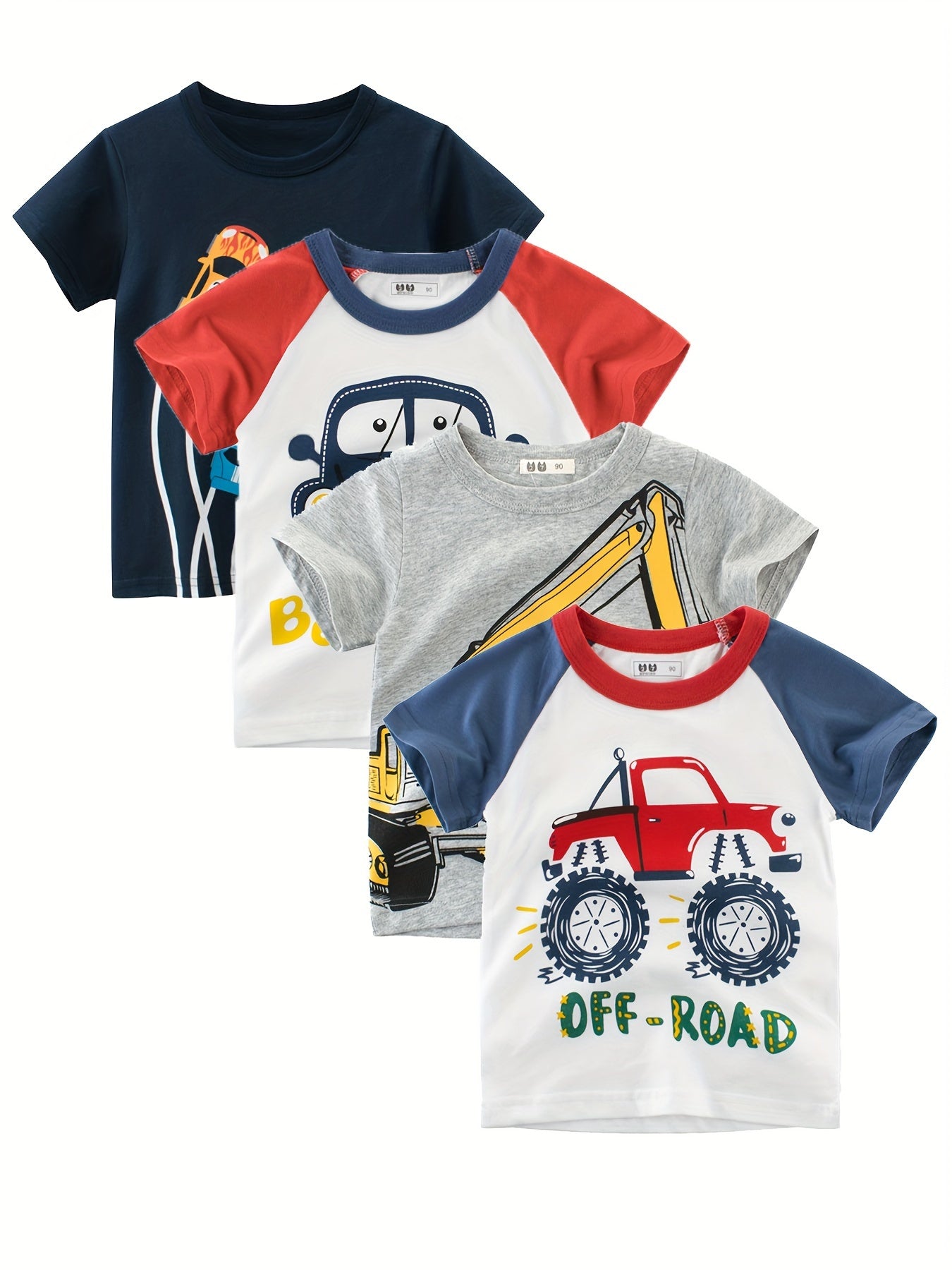 Kids Boys Cotton T-Shirts 4 Pack Short Sleeve Cartoon Car Summer Casual