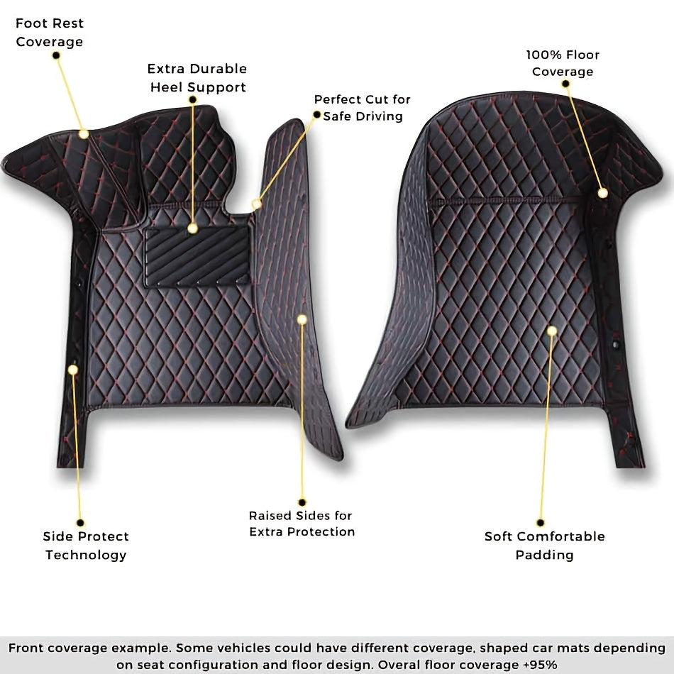 Custom Car Floor Mats Faux Leather Black Red Stitching for Model 3