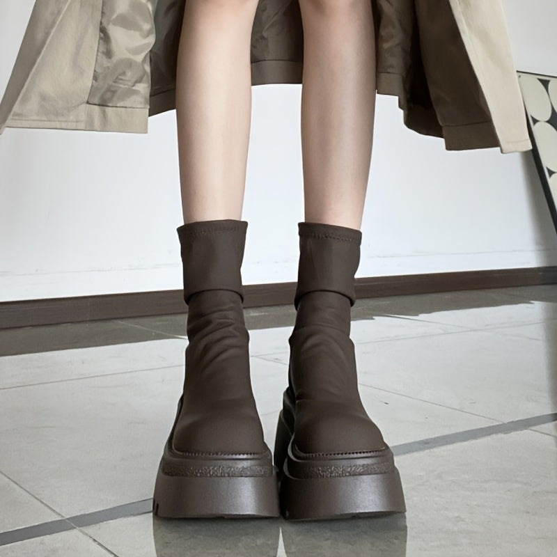 Women’s Black Chunky Platform Ankle Boots with Slip-Resistant Outsole