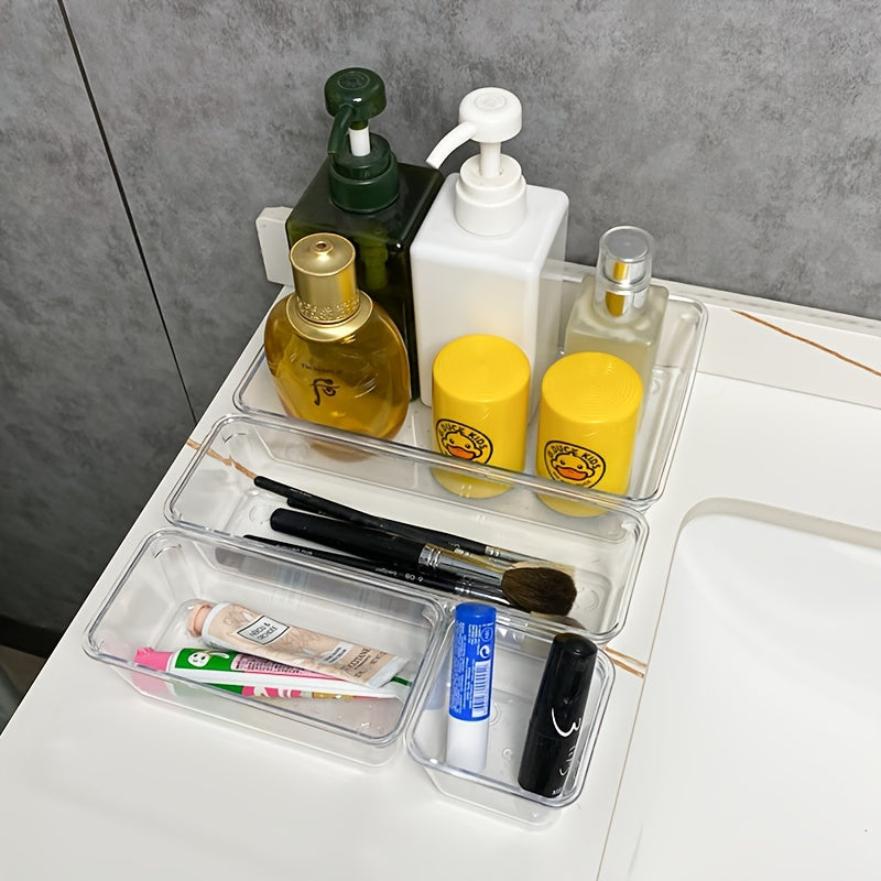 Clear Plastic Drawer Organizer Set with 4 Sizes for Kitchen Bathroom Makeup Office Storage