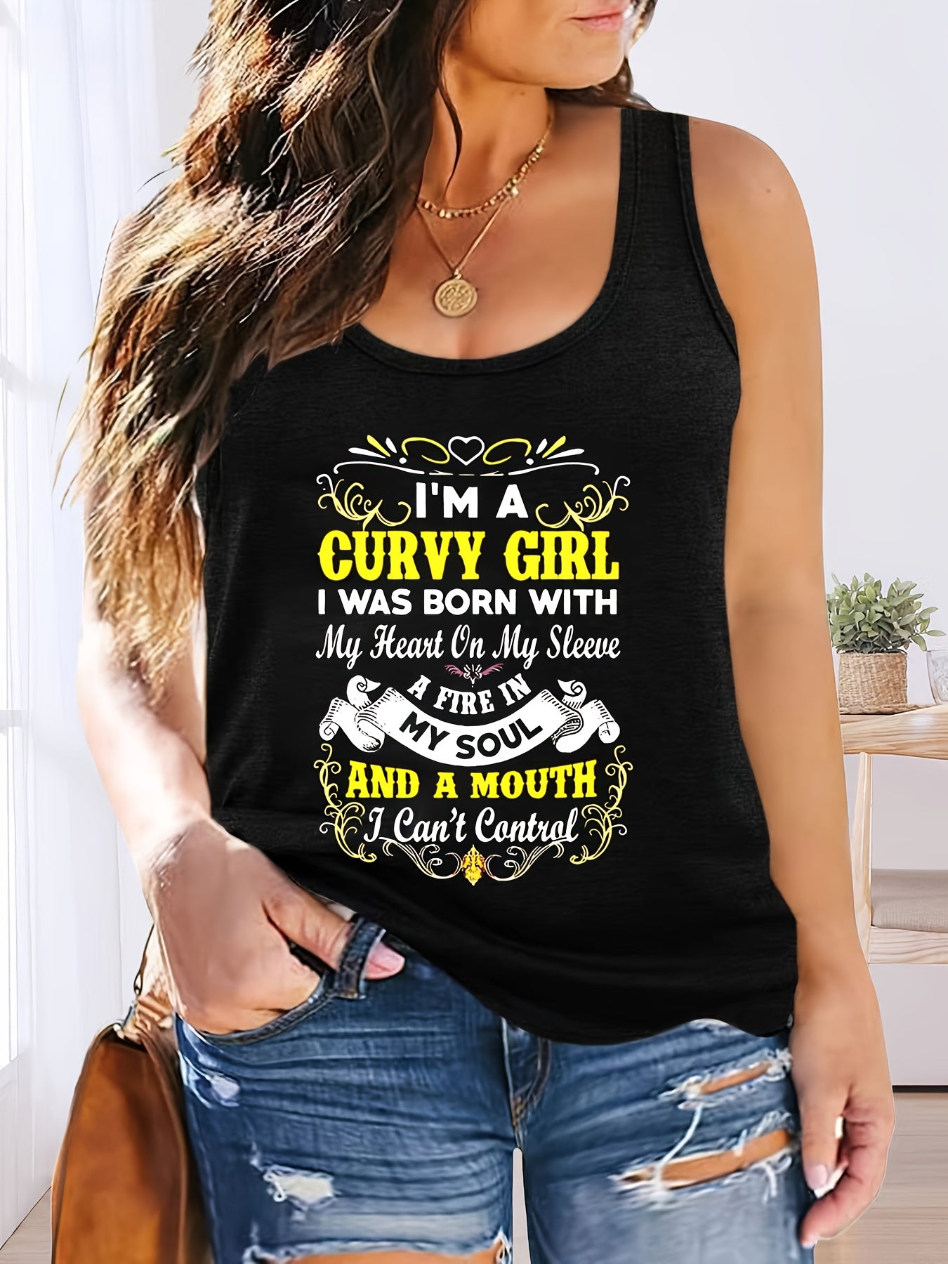 Ladies Plus Size V-Neck Vest Top with Stretch Casual Solid