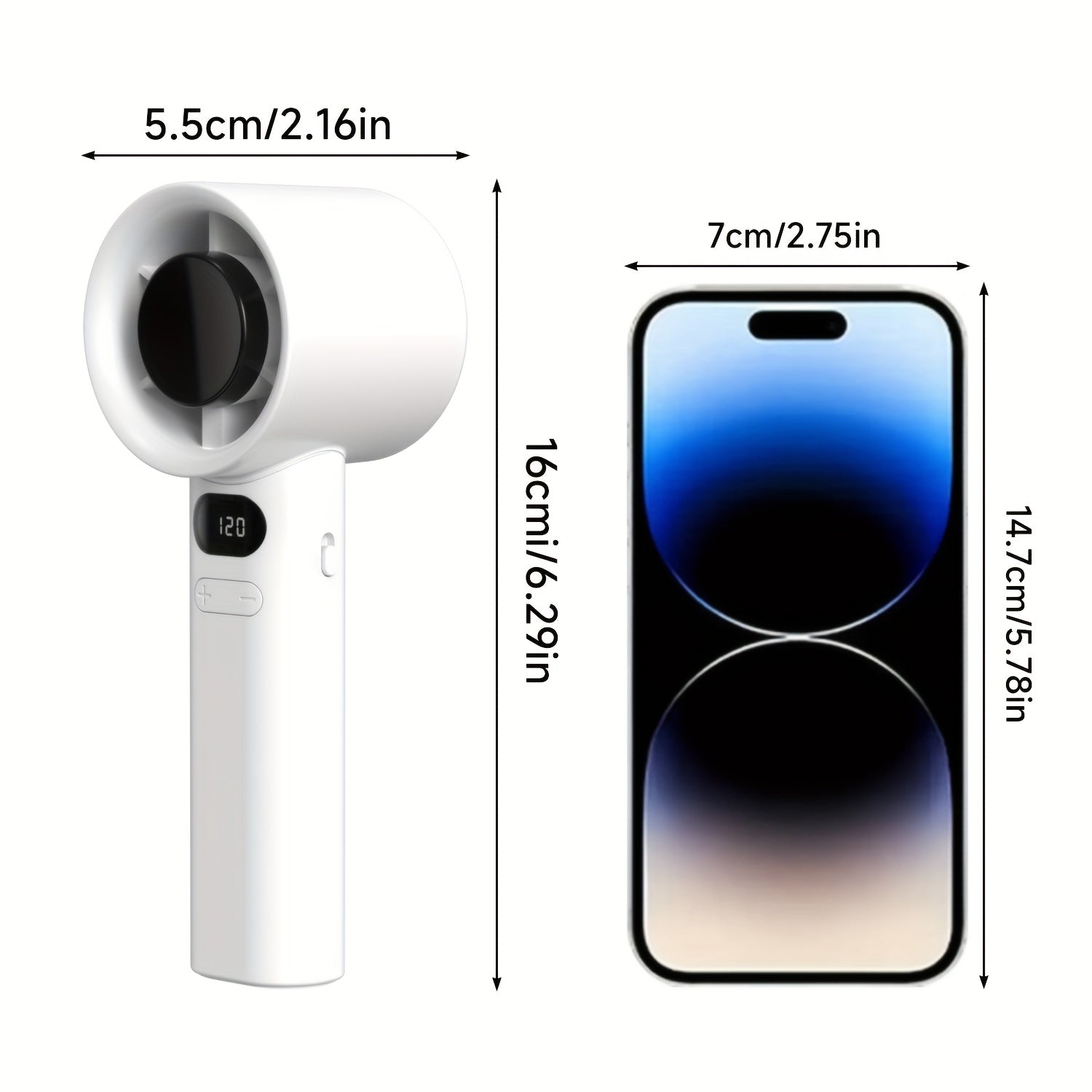Handheld Fan with 120-Speed Variable, LED Display, USB Rechargeable, Portable for Travel and Outdoor Use in Gray and White
