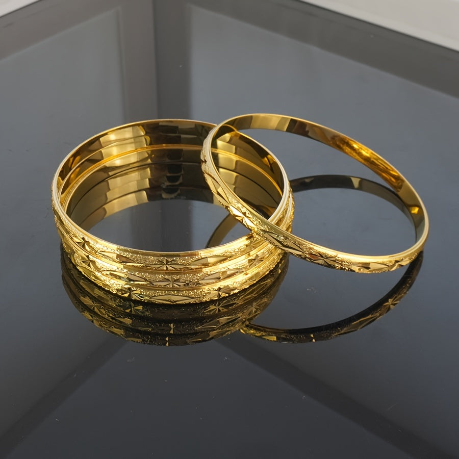 Set of 4 Bohemian Gold Plated Copper Bangle Bracelets Unisex Wedding Party Jewelry