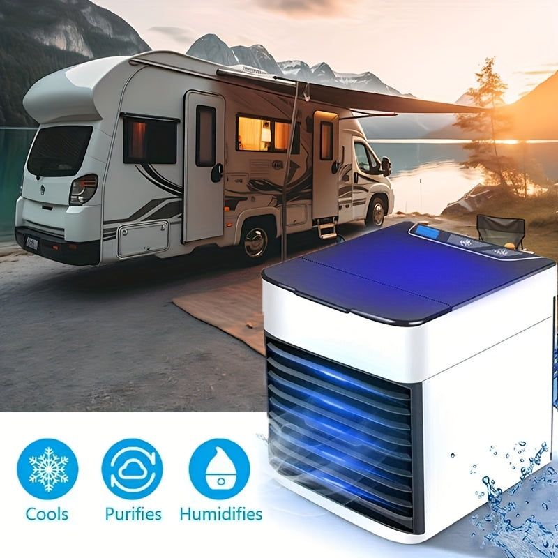 USB ulanishi bilan portativ havo konditsioneri ventilyatori, tozalovchi va namlantiruvchi, 7 rang, 3 tezlik, tez sovutish, shaxsiy foydalanish, ofis yoki uy uchun kompakt dizayn.