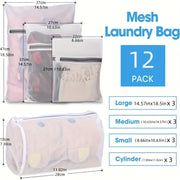 Juego de 12 bolsas de malla para lavandería en 4 tamaños para lavado y viaje
