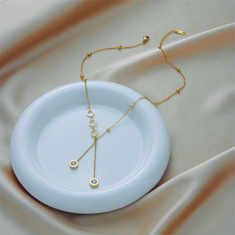 Golden Stainless Steel Circle Pendant Necklace for Women Minimalist Jewelry