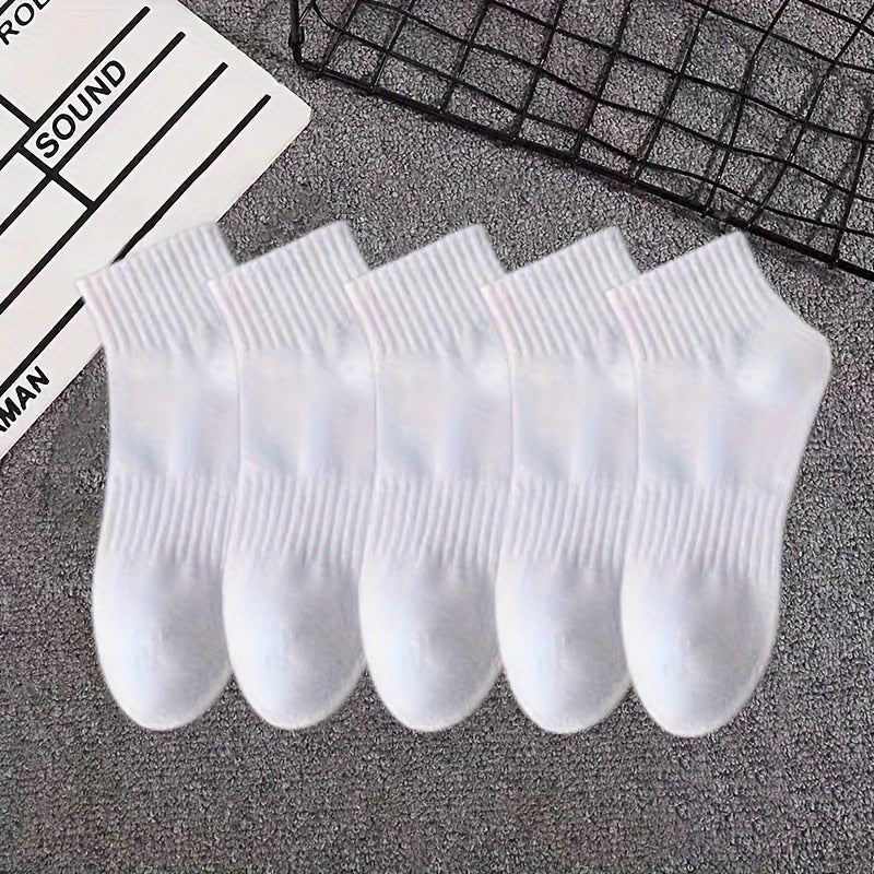 Unisex Ankle Socks 5-Pack Black White Breathable Cotton Blend Moisture-Wicking