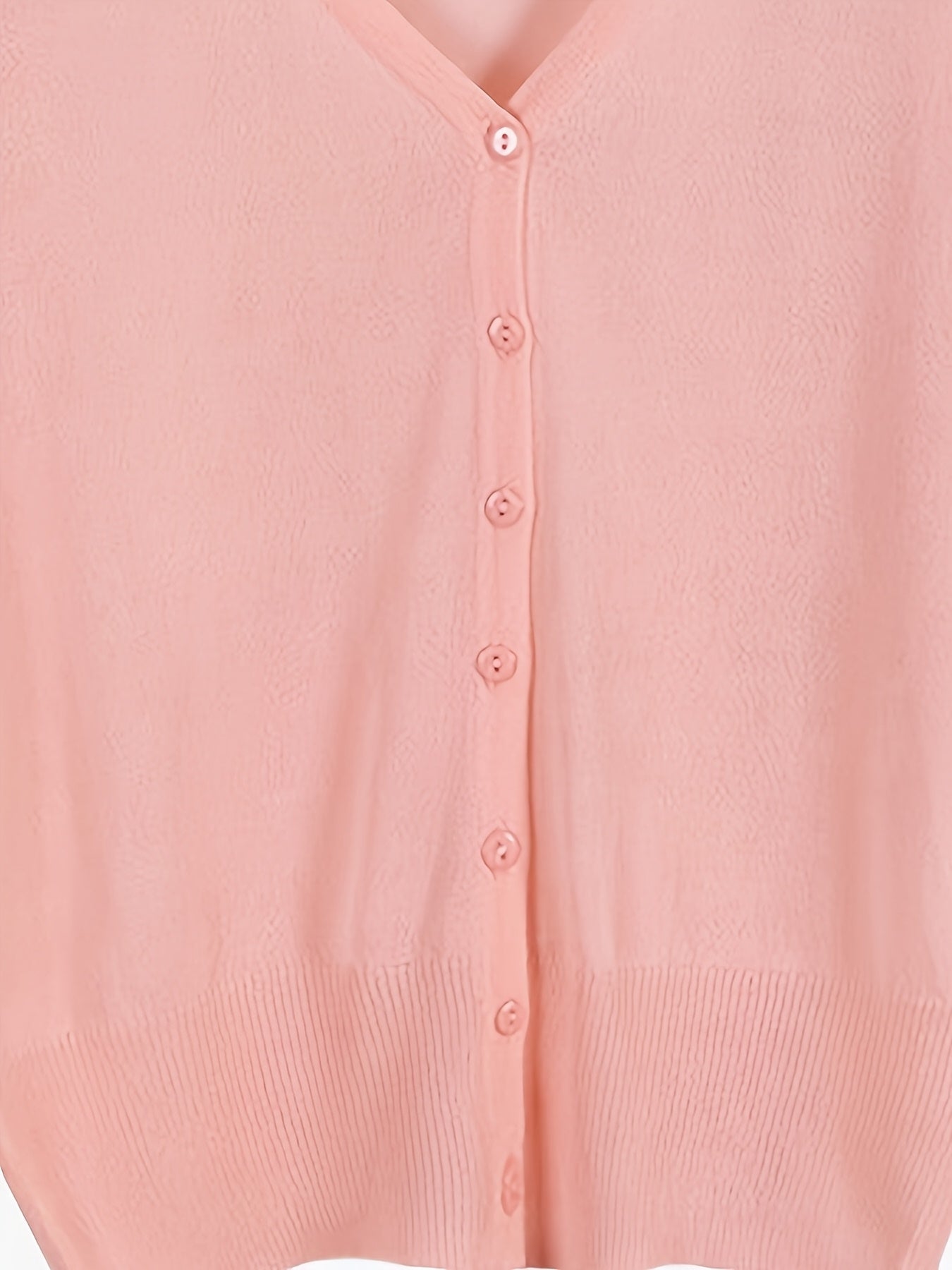 Plus Size Women's Lightweight V-Neck Cardigan with 3/4 Sleeves in Pastel Pink