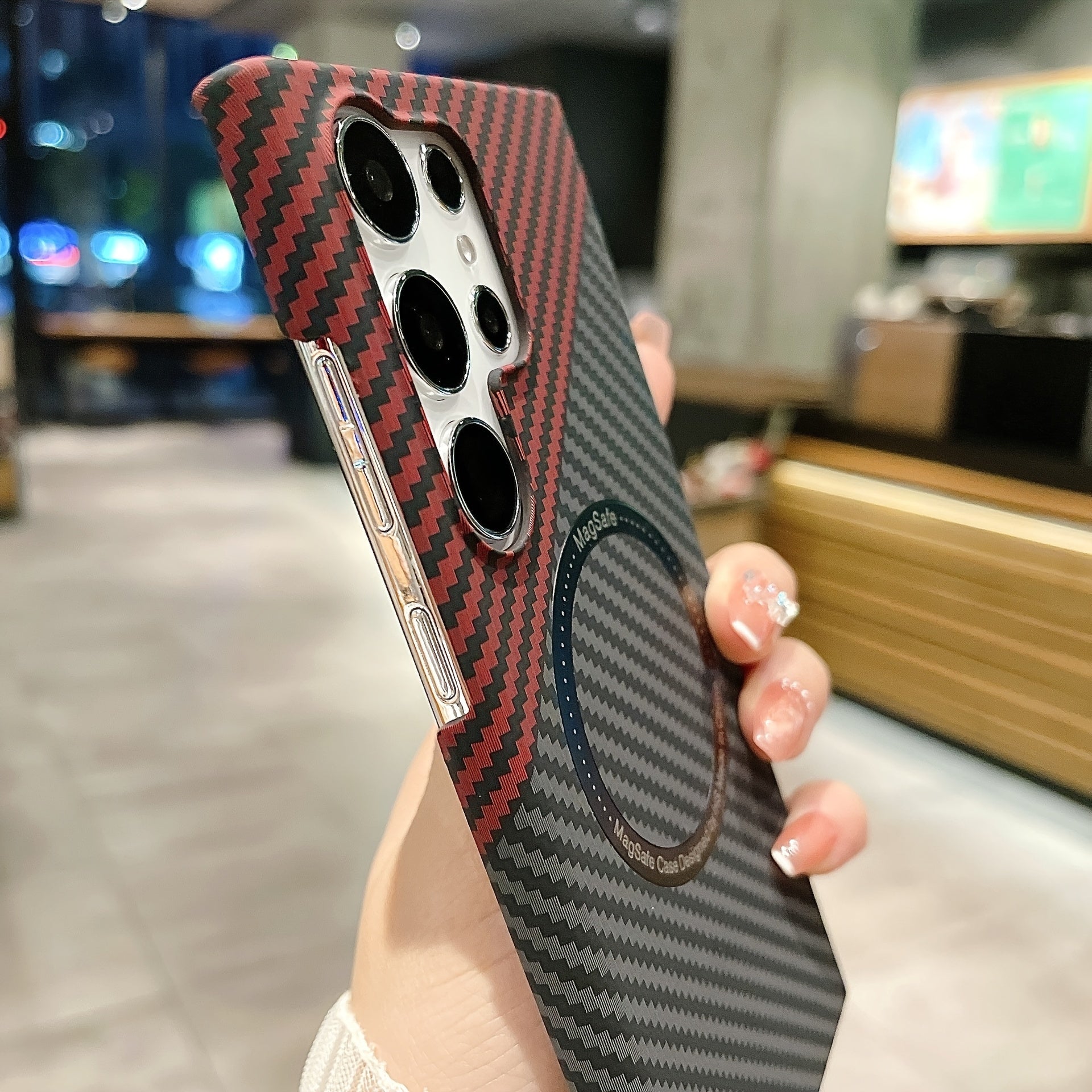 Ultra Slim Carbon Fiber Texture Phone Case for Galaxy S22 Ultra S23 Ultra S24 Ultra with Matte Ring Armor