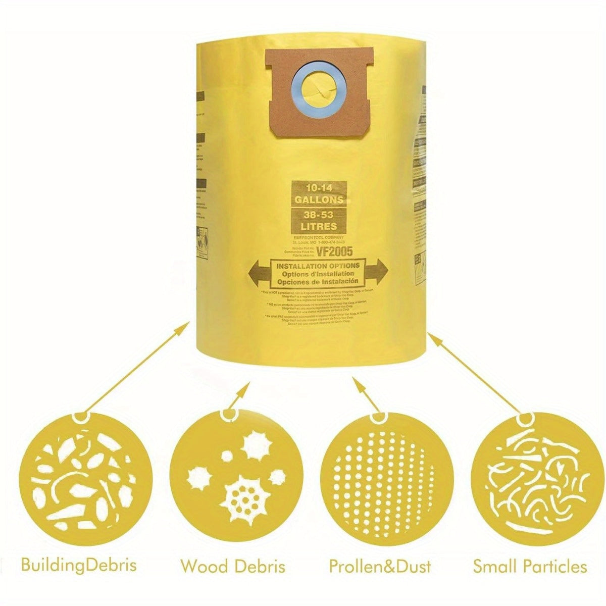 3-to'plamli nam va quruq changyutgich uchun changyutgich sumkasi, 37.85-53 litrli vakuumlar uchun, F turi