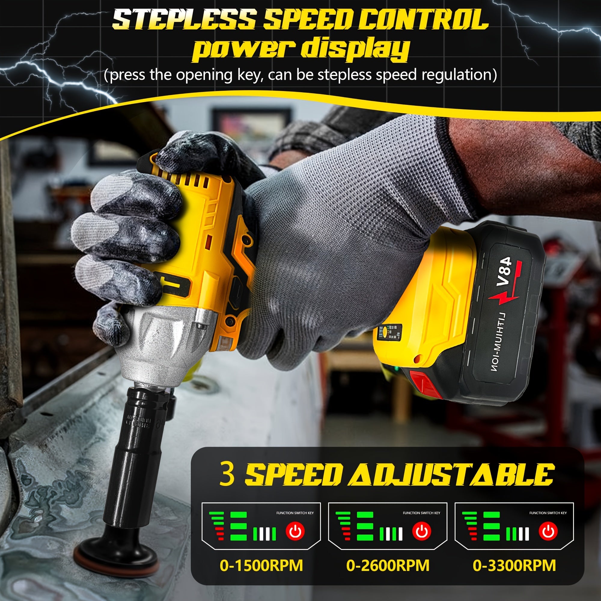 Kit de llave de impacto inalámbrica 320Nm, batería de litio de 48V, herramienta eléctrica