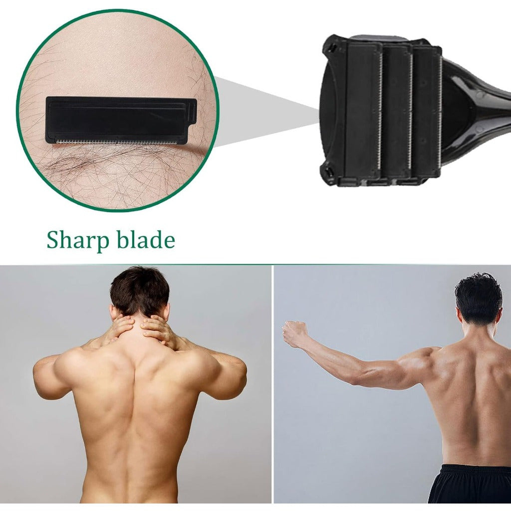 Afeitadora de espalda para hombres, afeitadora corporal plegable con 3 cabezales, impermeable y ergonómica