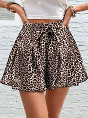 Women's Leopard Print Culottes with Bow, Lightweight Polyester Summer Shorts