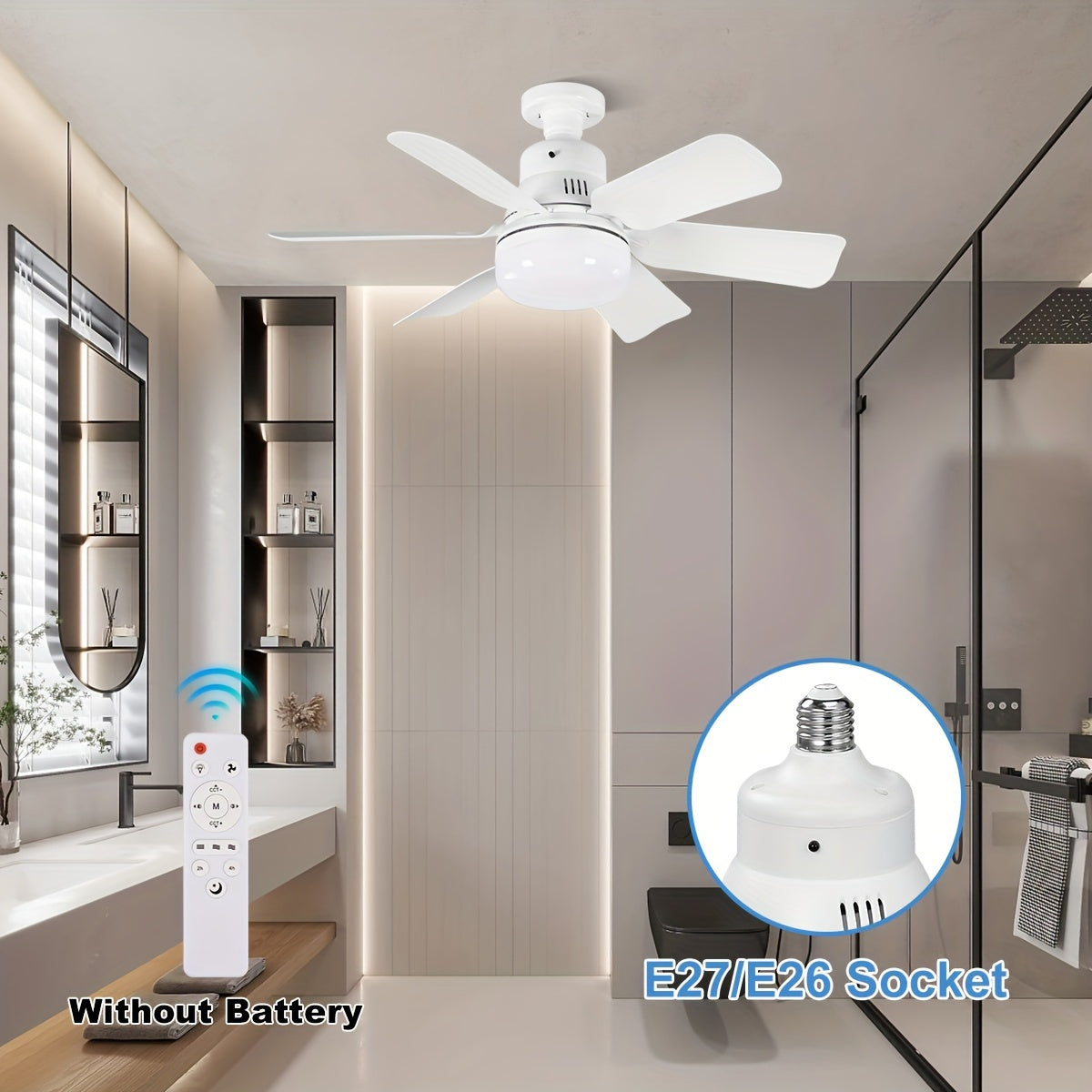 White Square Leaf Ceiling Fan Light with Remote Control Adjustable LED Indoor