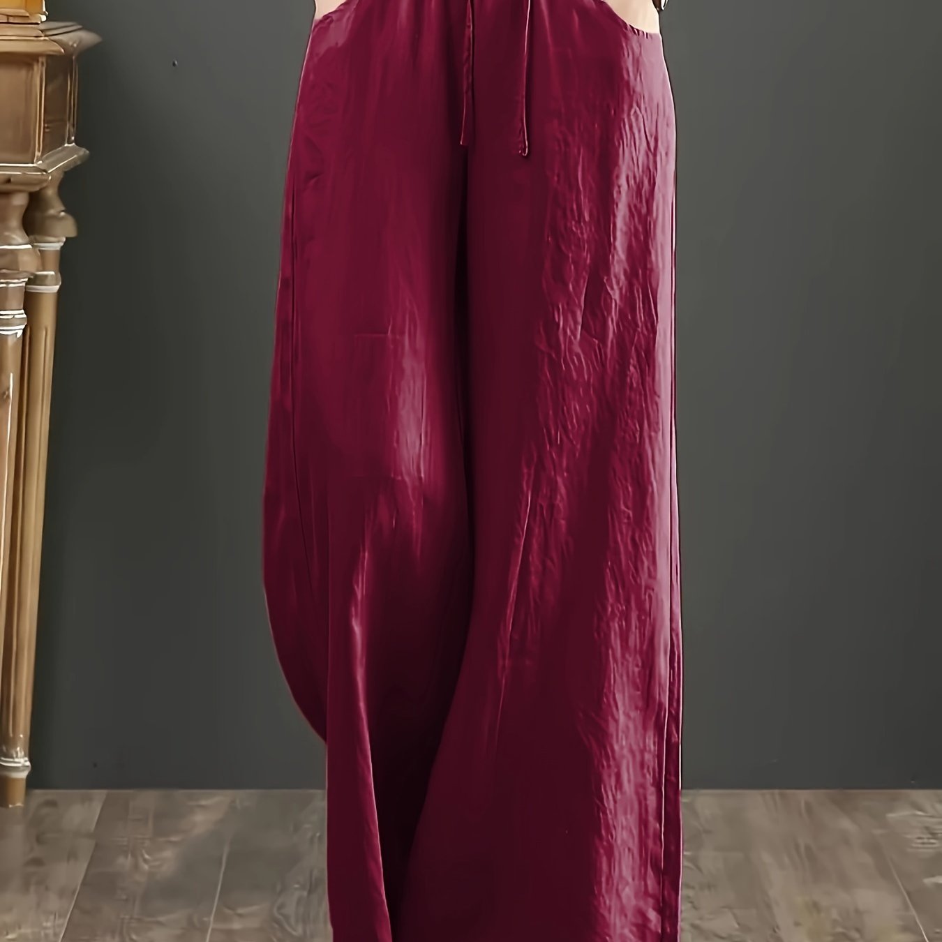 Pantalones de algodón de pierna ancha para mujer, de cintura alta y largo hasta el suelo, estilo de vacaciones, para todas las estaciones