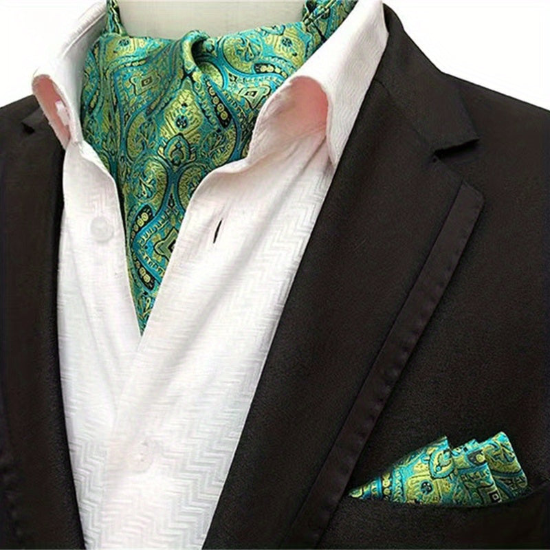 Conjunto de pañuelo de cuello y pañuelo de mano de jacquard con diseño paisley para hombre, perfecto para regalar