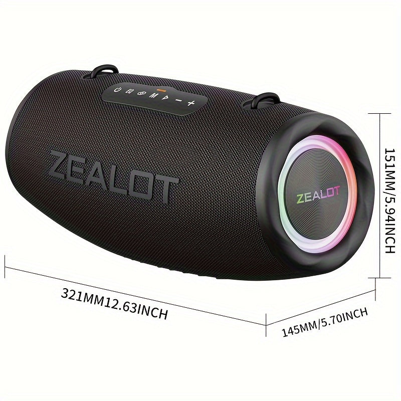 2024 Yangi Uslub Zealot 80W Tashqi Portativ Subwoofer Simsiz Dinamik, Yelka Kamarli, yuqori sifatli ovoz, TWS Ikki Juftlashuv, 16000mAh Batareya, 16 Soat Ovoz Berish Vaqti, Zaryadlash Kabeli. Ideal