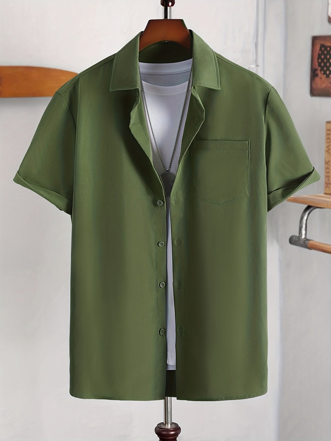 Plus Size Men's Casual Shirts Set 3 Polyester Solid Color Summer Woven Regular Fit